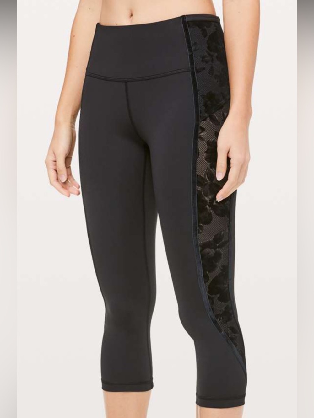 Lululemon Wunder Under Crop High- Rise Flocked 21” Black / Floral Mesh Leggings